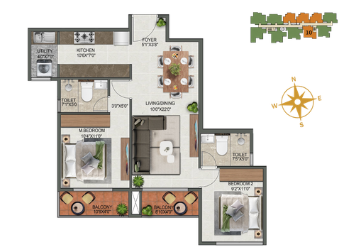 2 BHK Type 10 floor plan