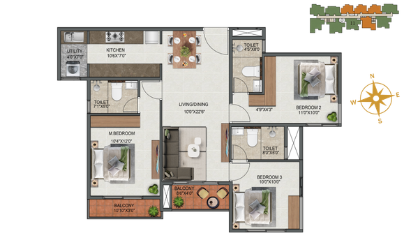 3 BHK Type 11 floor plan