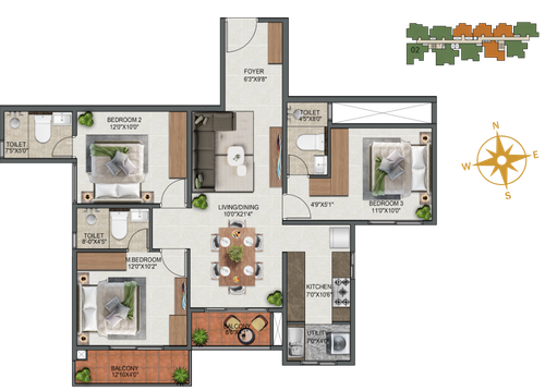 3 BHK Type 2 floor plan