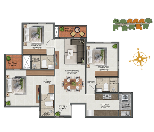 3 BHK Type 3 floor plan