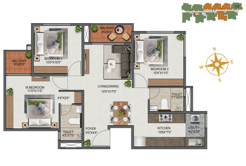 3 BHK Type 8 floor plan
