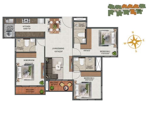 3 BHK Type 9 floor plan